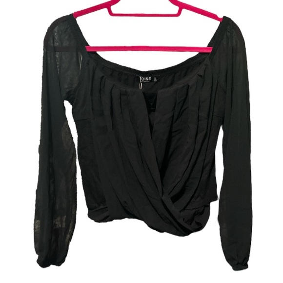 Yoins black off the shoulder top cropped - Picture 2 of 6